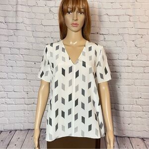 NWT New $295 Theory Silk A-Line Short Sleeve Grey Brush Print Top Size P US XS